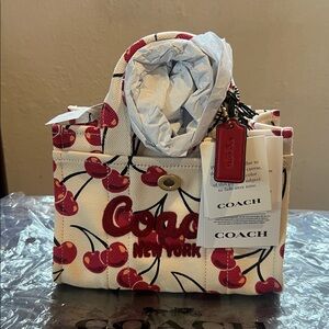 Coach Cherry Pattern Mini  20” Tote - Red and Cream